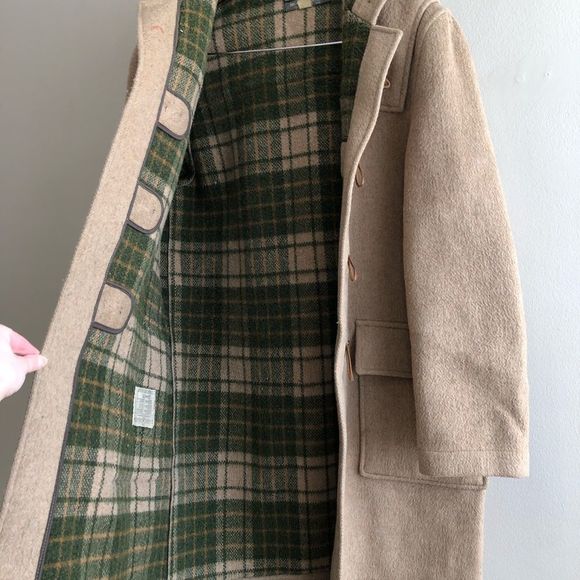 Brooks Brothers Vintage Wool Plaid Interior Long Trench Winter Coat Jacket Tan - Picture 8 of 16